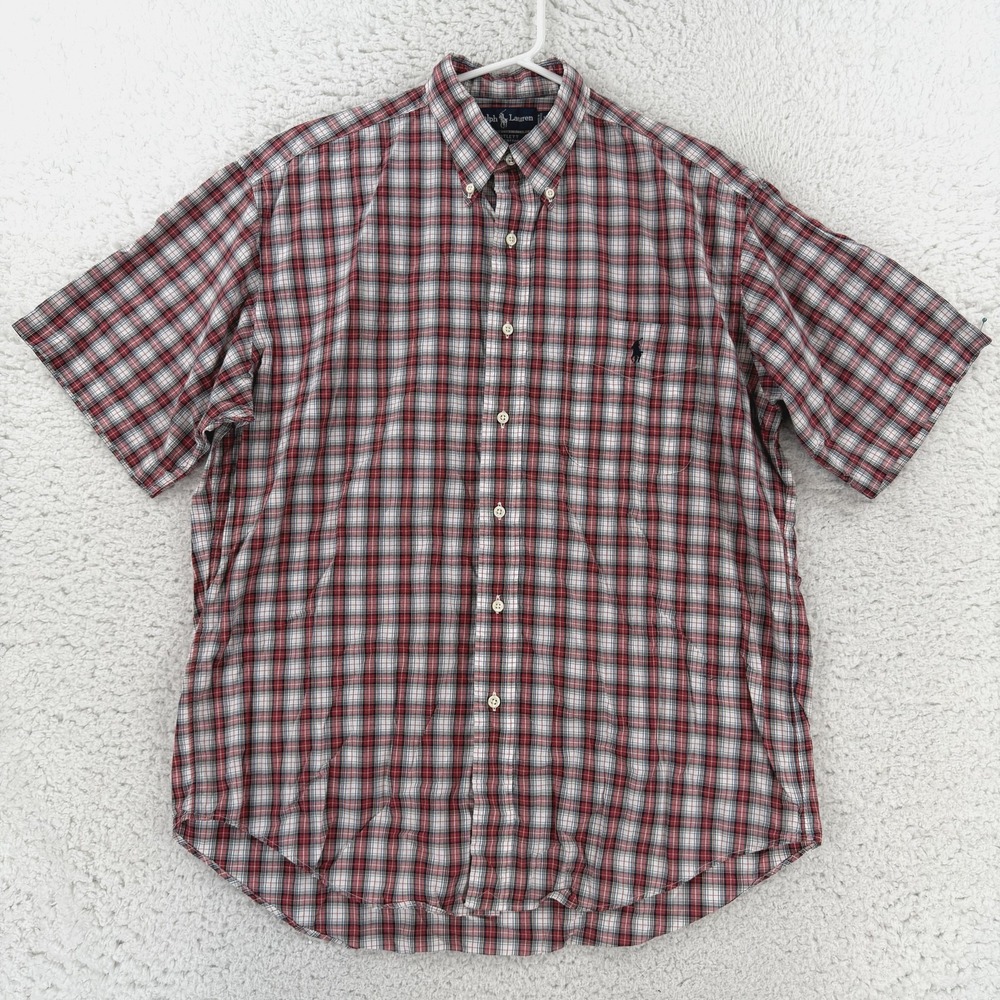 Ralph Lauren Bartlett Shirt Mens Large Red Plaid Short Sleeve Button Down Polo